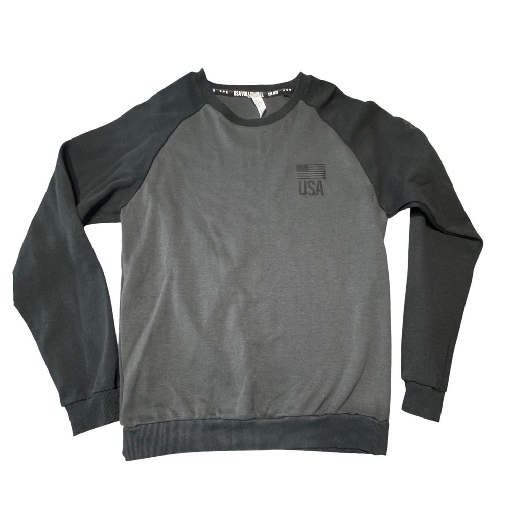Adidas USA Volleyball Sweatshirt Mens M Raglan Gray Black Cotton Blend Pullover